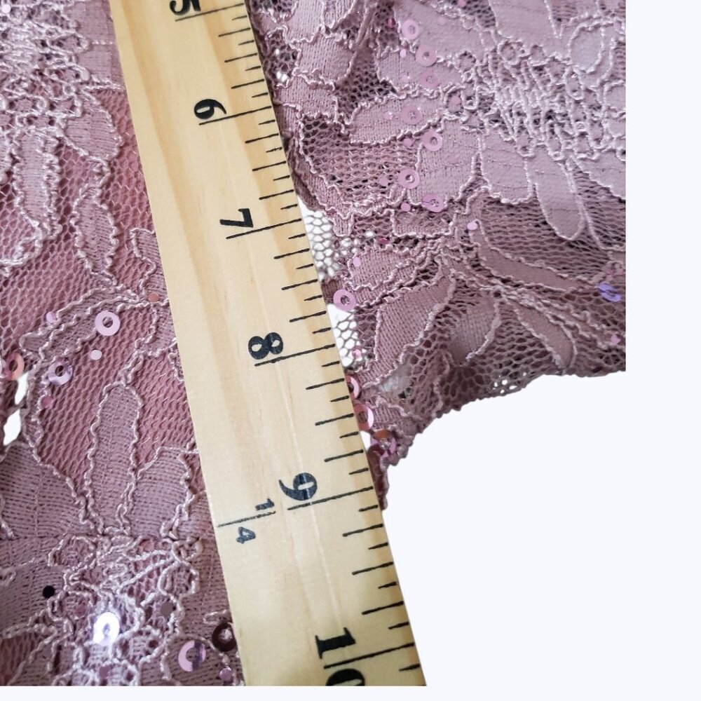 Celavie Long Bodice Lace & Chiffon Gown With SequinWith Rhinestone Mauve Large - Picture 14 of 16